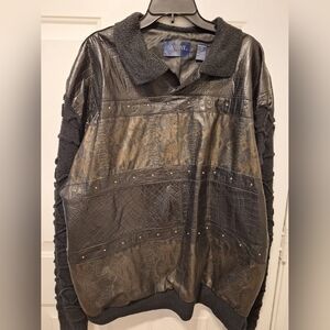 Vintage Saxony Knit Leather Suede Sweater Mens XL Coogi Style Hip Hop Rap